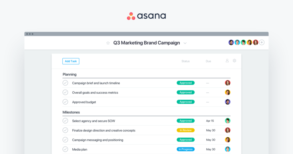 Asana interface with tasks on it