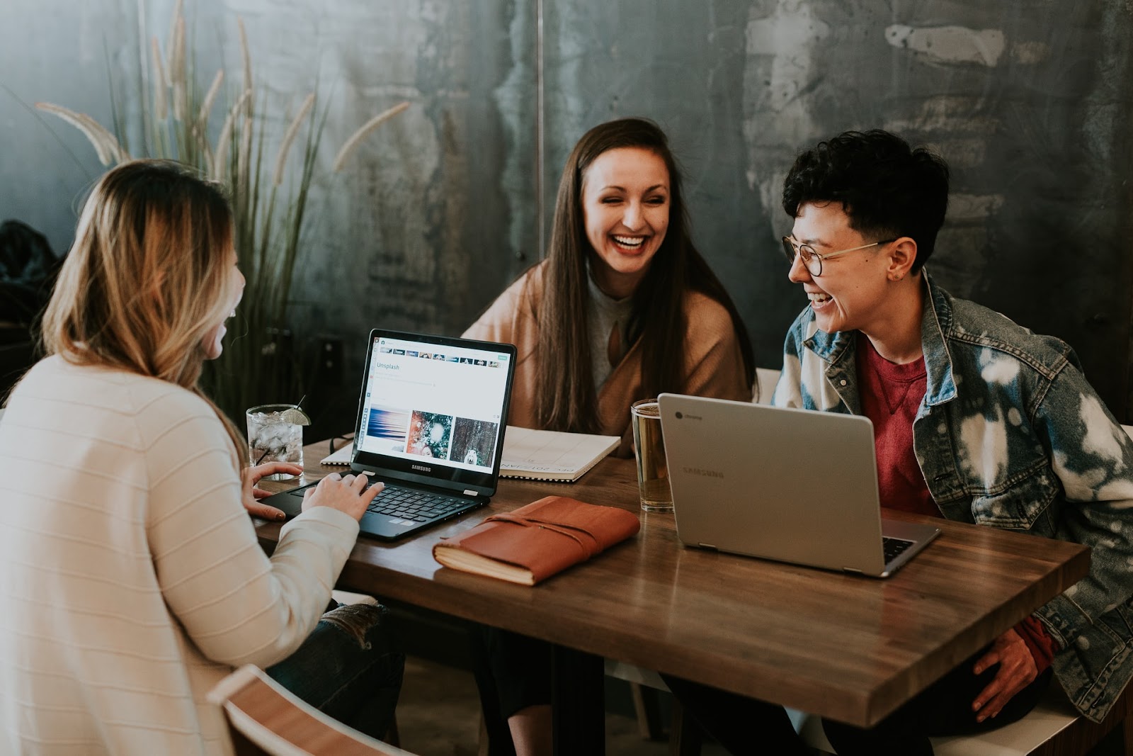 Motivated group of girls at desk