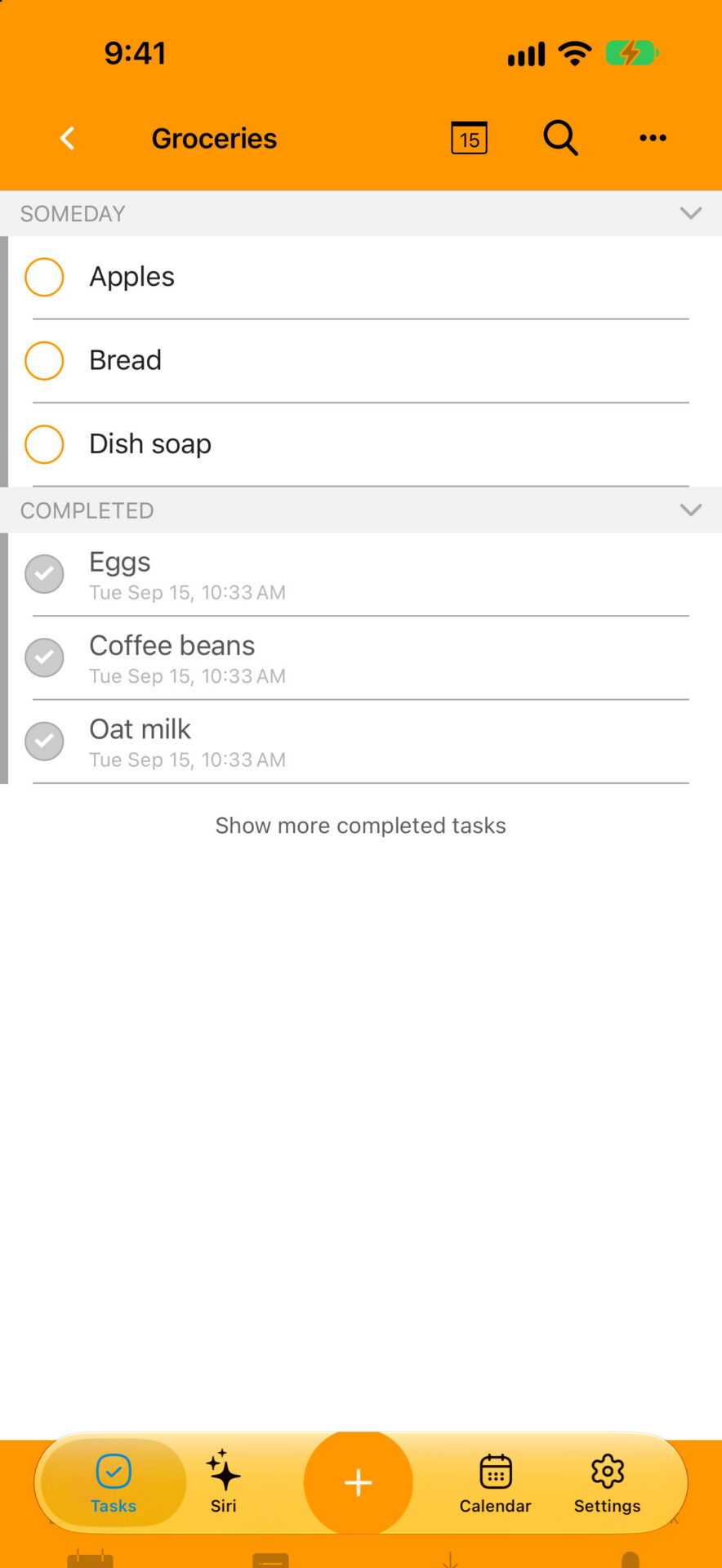 A Groceries list in TaskFire