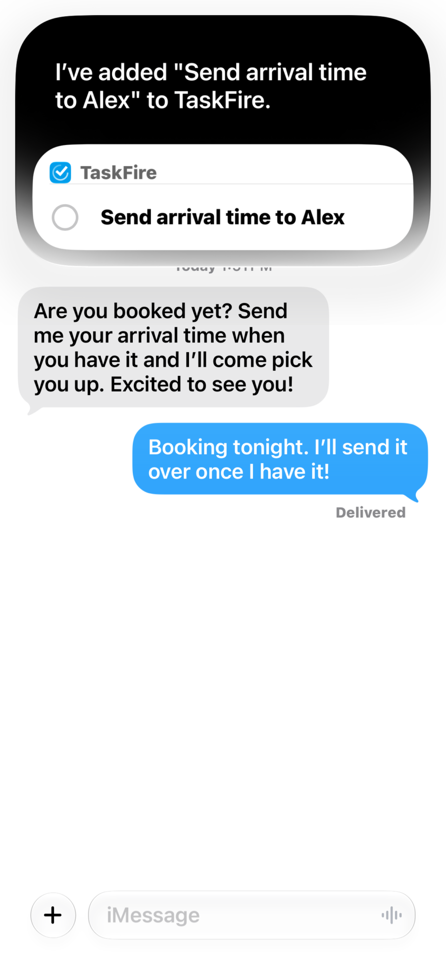 Siri AI adding a task to TaskFire from a text message